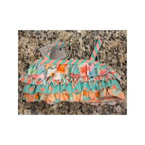 NWT Matilda Jane Bikini Top Swim Suit Size 2 Ruffle Floral Flamingo